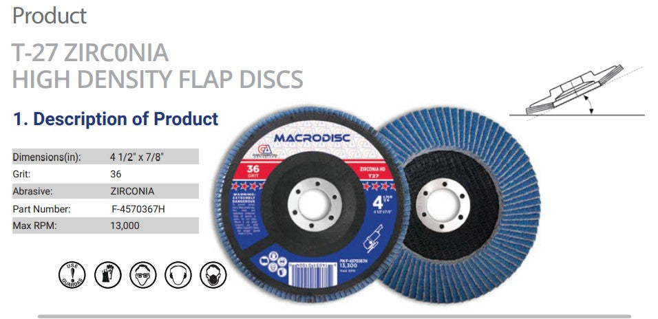 Continental Abrasives T27 4-1/2 x 7/8  High Density Jumbo Flap Disc Zirconia ( 10/Box)