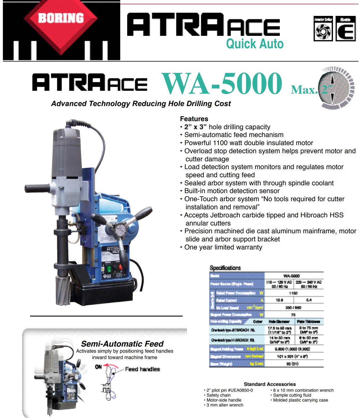 Nitto Kohki Mag Drill Atra Ace WA-5000 Automatic Mag Drill 2" X 3"
