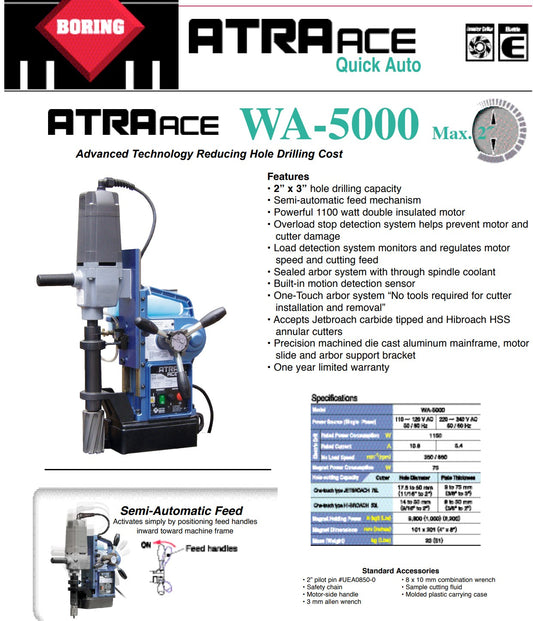 Nitto Kohki Mag Drill Atra Ace WA-5000 Automatic Mag Drill 2" X 3"